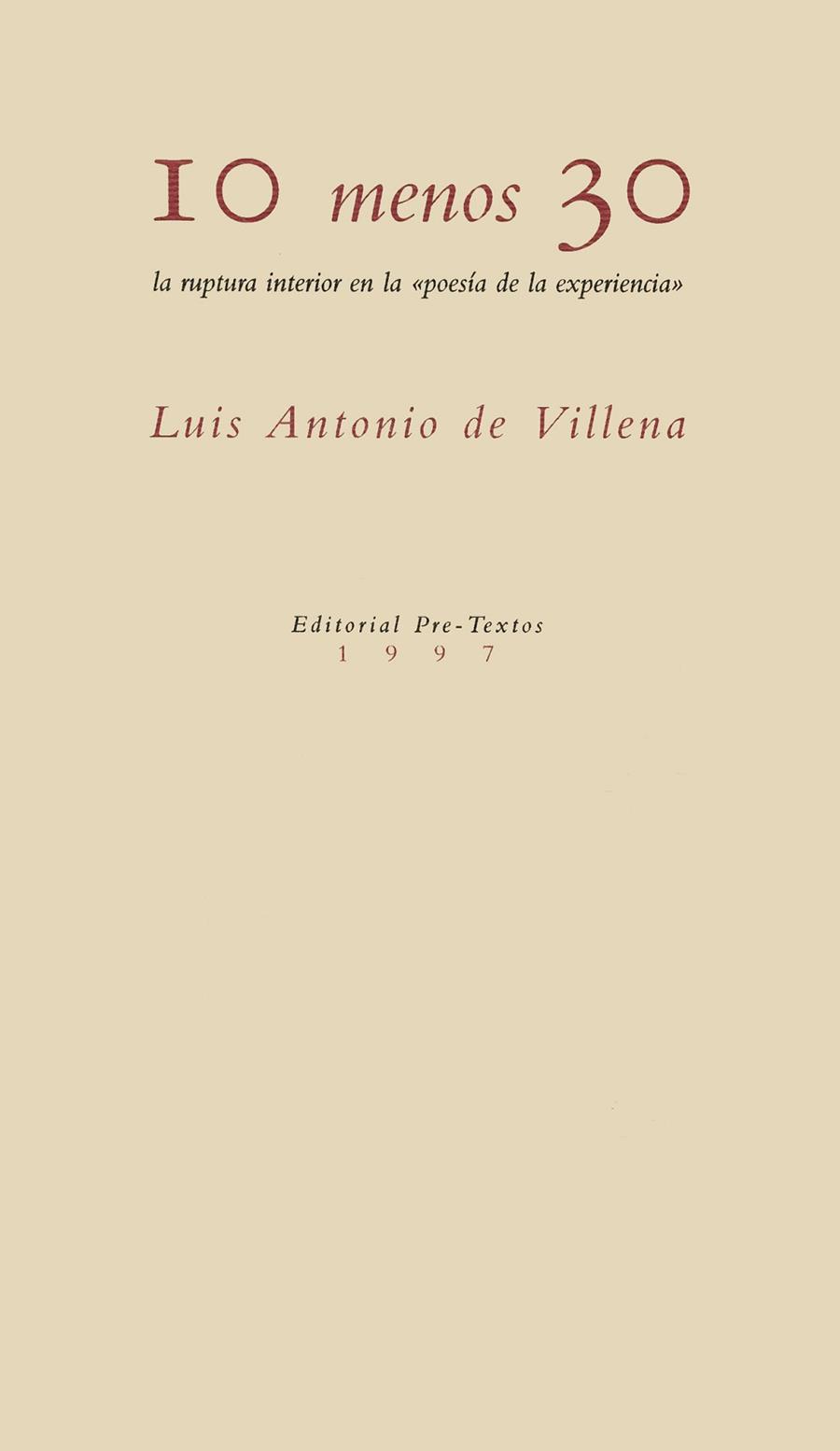 10 MENOS 30 | 9788481911244 | DE VILLENA, LUIS ANTONIO