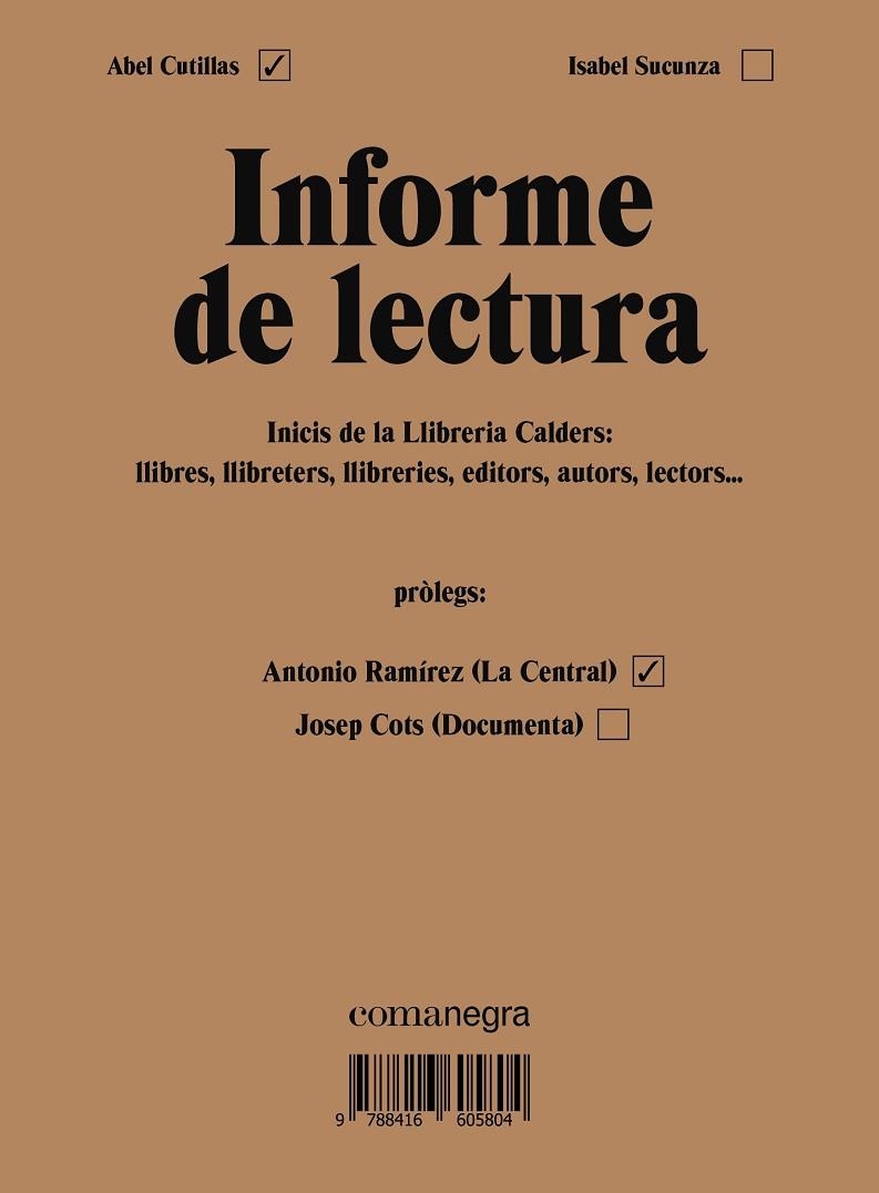 INFORME DE LECTURA | 9788416605804 | ABEL CUTILLAS & ISABEL SUCUNZA