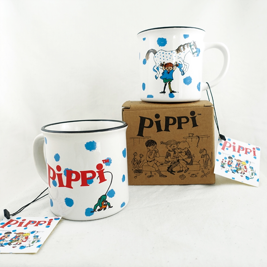 TASSA PIPPI FONS BLANC AMB TOPOS BLAUS | 8437020229104 | THE ASTRID LINDGREN COMPANY