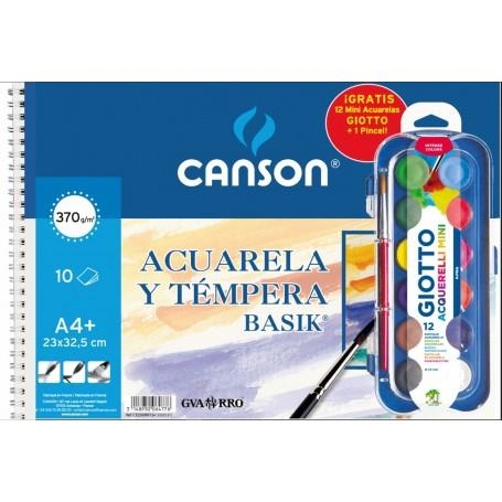 BLOC AQUAREL·LA DIN A4 ESPIRAL 370GR 10F + PACK 12 AQUAREL·LES | 3148950064776 | CANSON