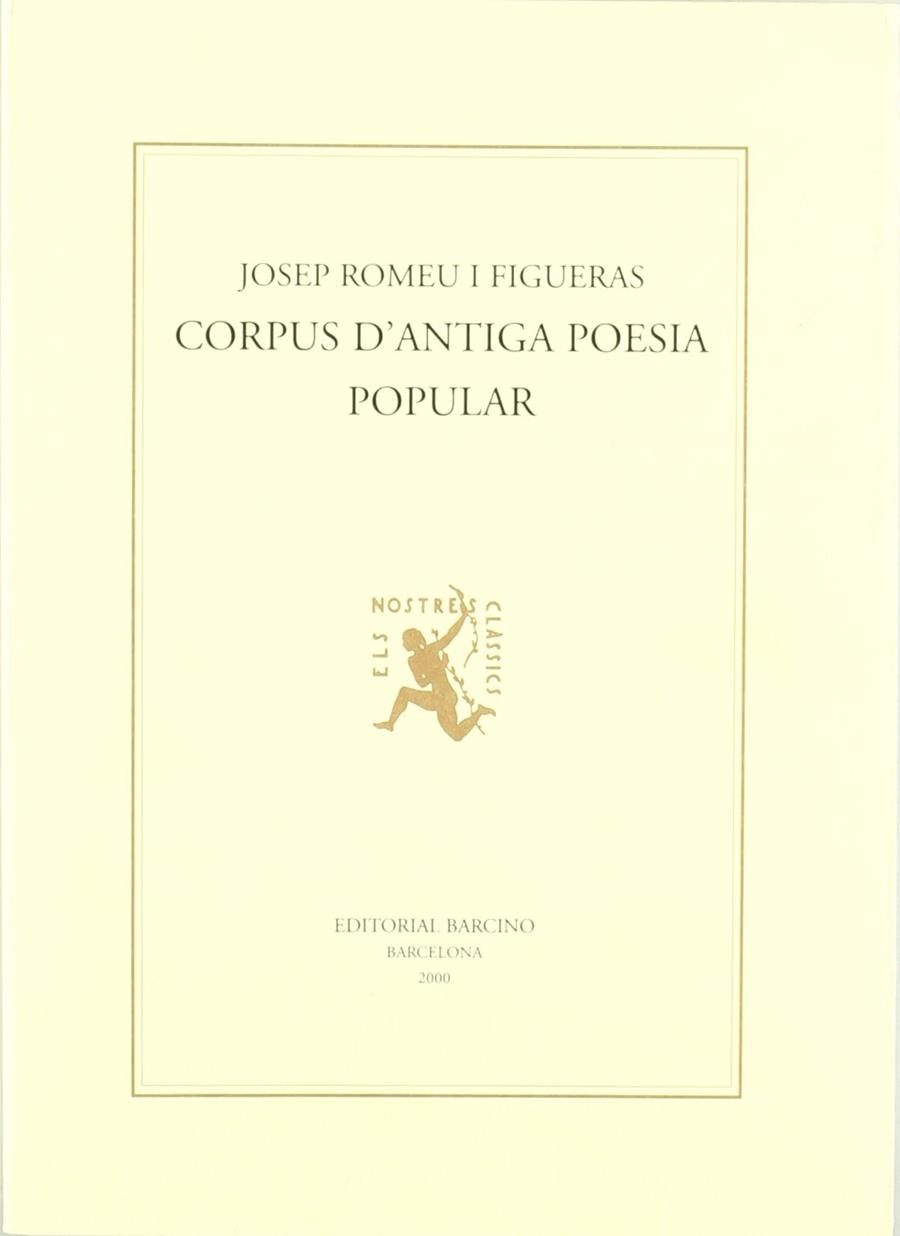 CORPUES D'ANTIGA POESIA POPULAR | 9788472266889 | JOSEP ROMEU I FIGUERAS